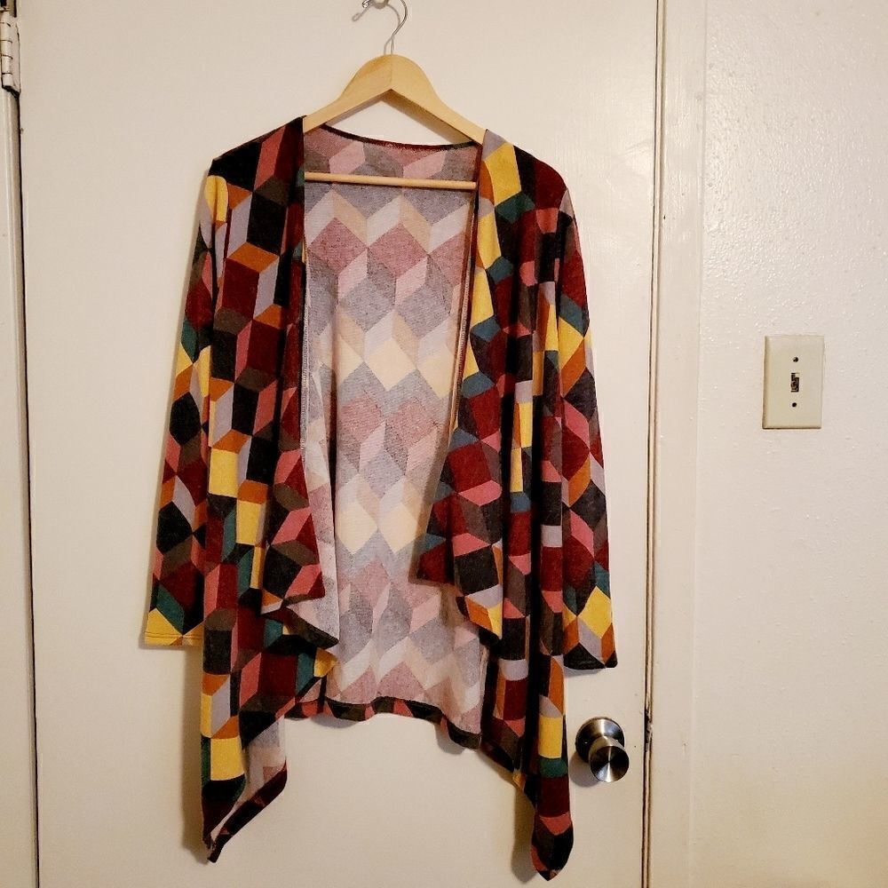Multi-colored Geometrical Pattern Open Cardigan Size Small - Picture 2 of 10